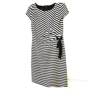 Spence black and white stripe cap shoulder dress